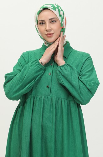 Half Buttoned Shirred Dress 0605-01 Emerald Green 0605-01