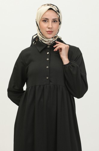 Half Buttoned Shirred Dress 0605-02 Black 0605-02