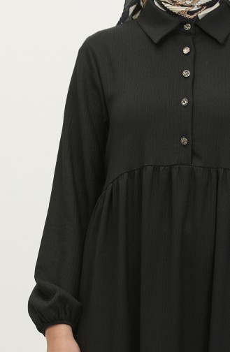 Half Buttoned Shirred Dress 0605-02 Black 0605-02