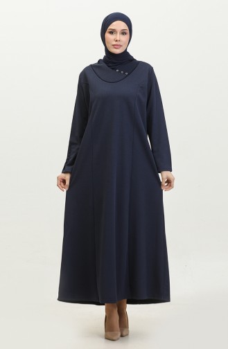 Women`s Large Size Honeycomb Fabric Jacquard Mother`s Dress 4756 Navy Blue 4756.Lacivert