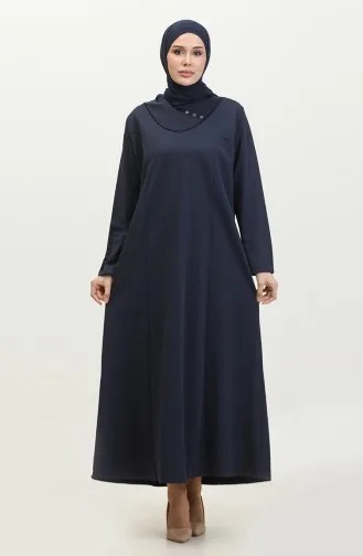 Women`s Large Size Honeycomb Fabric Jacquard Mother`s Dress 4756 Navy Blue 4756.Lacivert
