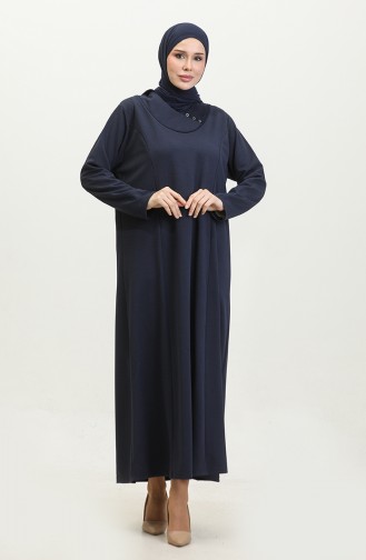 فستان الأم مقاس كبير من قماش جاكار العسل للنساء 4756 أزرق داكن 4756.Lacivert