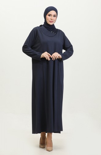 Women`s Large Size Honeycomb Fabric Jacquard Mother`s Dress 4756 Navy Blue 4756.Lacivert