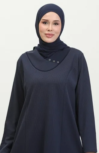 Women`s Large Size Honeycomb Fabric Jacquard Mother`s Dress 4756 Navy Blue 4756.Lacivert