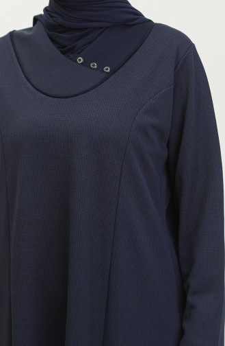 Women`s Large Size Honeycomb Fabric Jacquard Mother`s Dress 4756 Navy Blue 4756.Lacivert