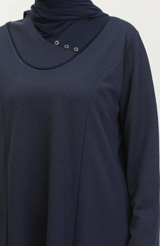 Women`s Large Size Honeycomb Fabric Jacquard Mother`s Dress 4756 Navy Blue 4756.Lacivert
