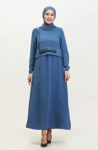 فستان بطباعة مفصلة أزرق 7770 848