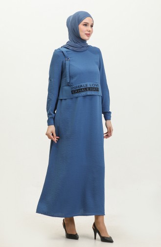 Bedrucktes Detailliertes Kleid Blau 7770 848
