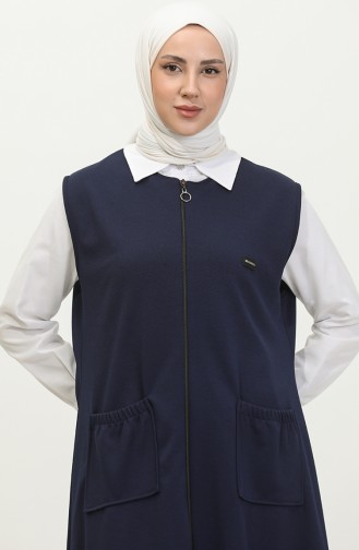 Groot Formaat Lang Damesvest Ottoman Çelik Gebreid 8403 Marineblauw 8403.Lacivert