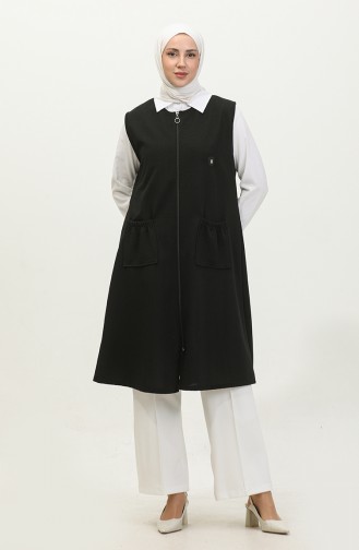 Women`s Large Size Long Vest Ottoman Çelik Knitted 8403 Black 8403.siyah
