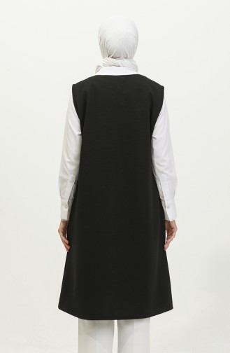 Women`s Large Size Long Vest Ottoman Çelik Knitted 8403 Black 8403.siyah