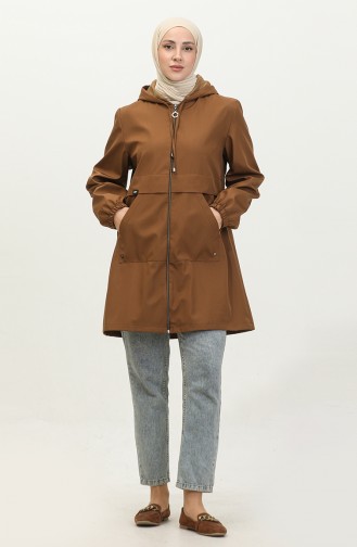 Grote Maten Hijabkleding Voor Dames Trenchcoat Met Ritssluiting Seizoensgebonden 8639 Tan 8639.TABA