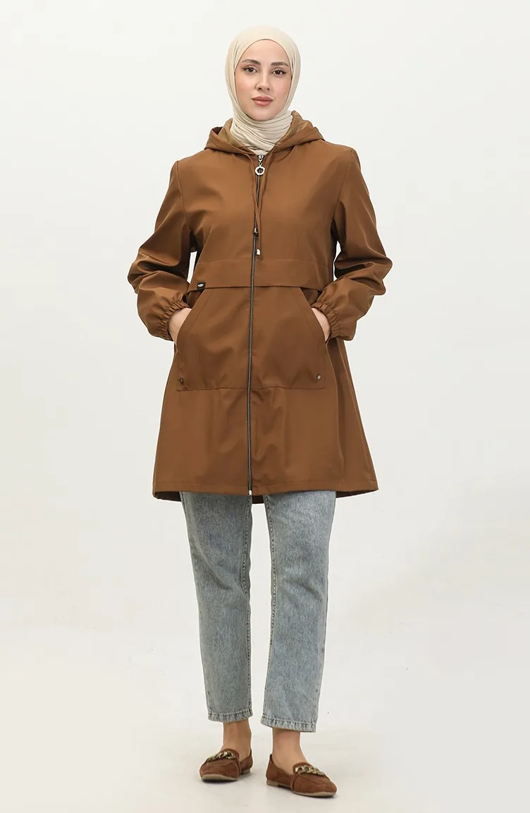 Damen-Trenchcoat Mit Reißverschluss Große Größe Hijab-Kleidung Saisonal 8639 Hellbraun 8639.TABA