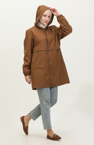 Damen-Trenchcoat Mit Reißverschluss Große Größe Hijab-Kleidung Saisonal 8639 Hellbraun 8639.TABA