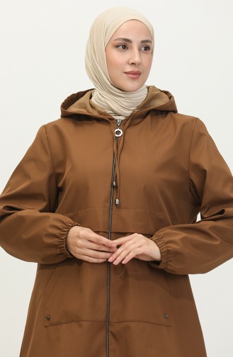 Grote Maten Hijabkleding Voor Dames Trenchcoat Met Ritssluiting Seizoensgebonden 8639 Tan 8639.TABA