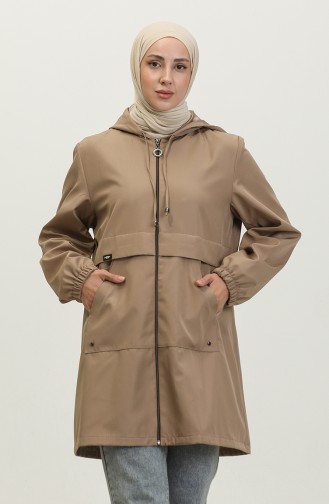 ملابس حجاب نسائية كبيرة الحجم بسحاب معطف واق من المطر موسمي 8639 مينك 8639.vizon