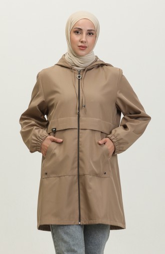 Grote Maten Hijabkleding Voor Dames Trenchcoat Met Ritssluiting Seizoensgebonden 8639 Mink 8639.vizon