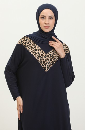 Kadin Buyuk Beden Giyim Tunik Yarasa Kol Ve Oversize Kesim 7124 Lacivert Leopar