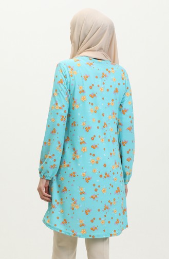 Floral Patterned Flowing Crepe Tunic 8708-01 Mint Green 8708-01