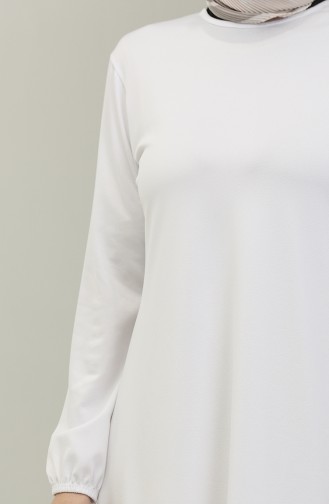 Elastic Sleeve Plain Crepe Tunic 8709-01 white 8709-01