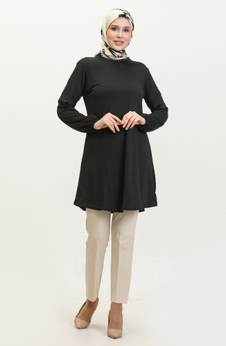 Elastic Sleeve Plain Crepe Tunic 8709-02 Black 8709-02