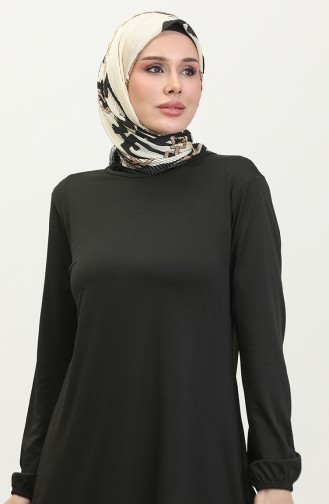 Effen Crêpe Tuniek Met Elastische Mouwen 8709-02 Zwart 8709-02