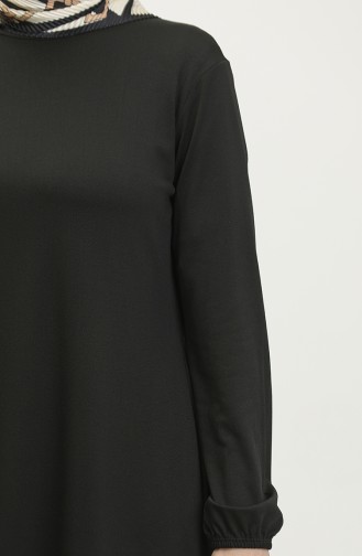 Elastic Sleeve Plain Crepe Tunic 8709-02 Black 8709-02