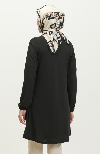 Effen Crêpe Tuniek Met Elastische Mouwen 8709-02 Zwart 8709-02