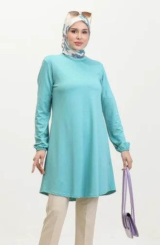 Tunique Crepe Uni Avec Manches Elastiques 8709-03 Vert Menthe Foncé 8709-03