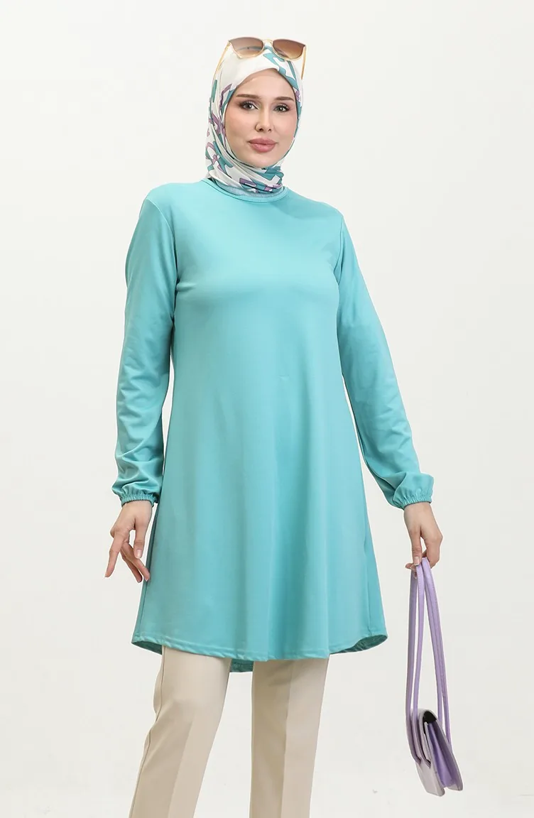 Tunique Crepe Uni Avec Manches Elastiques 8709-03 Vert Menthe Foncé 8709-03