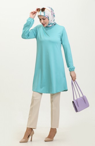 Elastic Sleeve Plain Crepe Tunic 8709-03 Dark Mint Green 8709-03