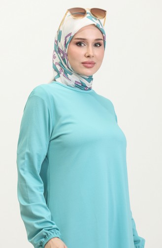 Elastic Sleeve Plain Crepe Tunic 8709-03 Dark Mint Green 8709-03