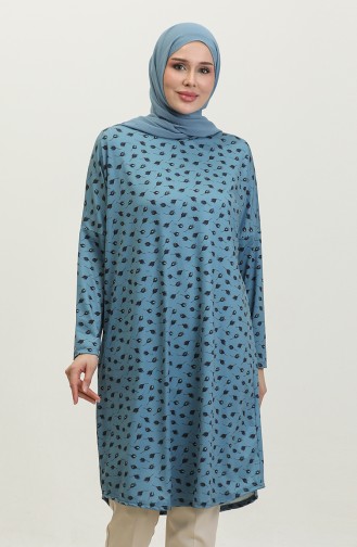 Relaxed Fit Patterned Tunic 8711-01 Petrol Blue 8711-01