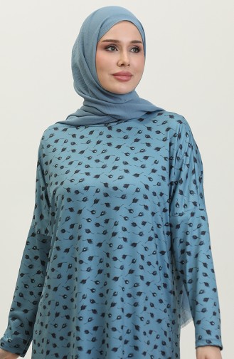 Relaxed Fit Patterned Tunic 8711-01 Petrol Blue 8711-01