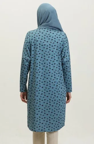 تونيك منقوش للمحجبات 8711-01 أزرق بترولي 8711-01
