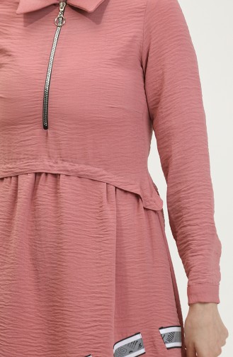 Zippered Stripe Detailed Tunic Dried Rose T1582 903