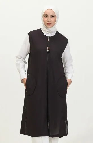 Women`s Large Size Honeycomb Fabric Pocketed Zippered Buttoned Vest 4994 Plum 4994.Mürdüm