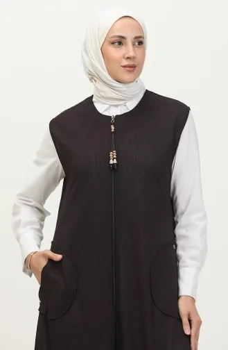 Women`s Large Size Honeycomb Fabric Pocketed Zippered Buttoned Vest 4994 Plum 4994.Mürdüm