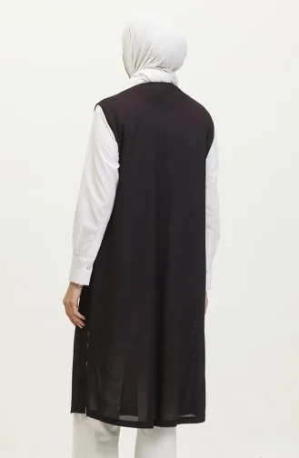 Women`s Large Size Honeycomb Fabric Pocketed Zippered Buttoned Vest 4994 Plum 4994.Mürdüm