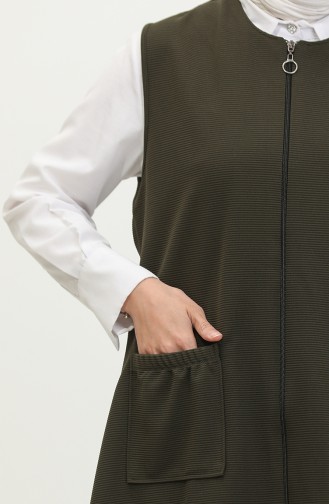 Damen-Lederweste Mit Taschen Große Größe Lange Weste 8429 Khaki 8429.Haki
