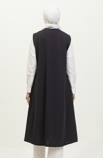 Women`s Leather Pocketed Large Size Long Vest 8429 Navy Blue 8429.Lacivert