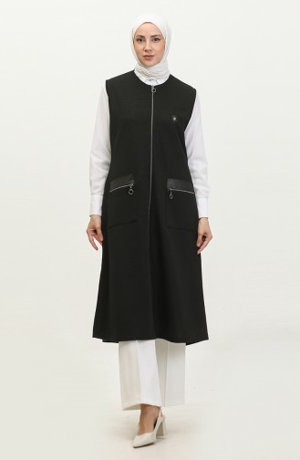 Lang Leren Damesvest Met Zak Groot Formaat 8429 Zwart 8429.siyah