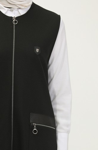 Lang Leren Damesvest Met Zak Groot Formaat 8429 Zwart 8429.siyah