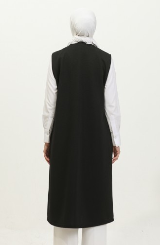 Lang Leren Damesvest Met Zak Groot Formaat 8429 Zwart 8429.siyah