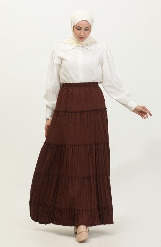 Plus Size Layered Long Viscose Skirt 3223-01 Brown 3223-01