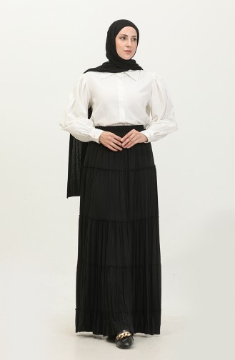Plus Size Layered Long Viscose Skirt 3223-02 Black 3223-02
