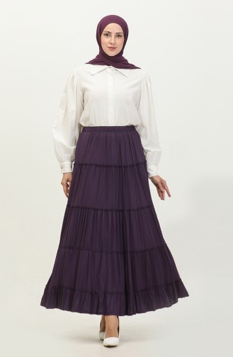 Plus Size Layered Long Viscose Skirt 3223-04 Purple 3223-04