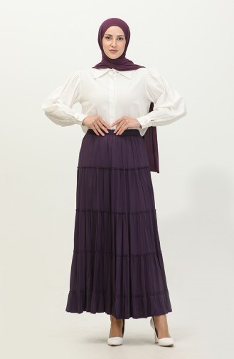Plus Size Layered Long Viscose Skirt 3223-04 Purple 3223-04