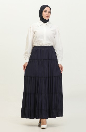 Plus Size Layered Long Viscose Skirt 3223-05 Navy Blue 3223-05