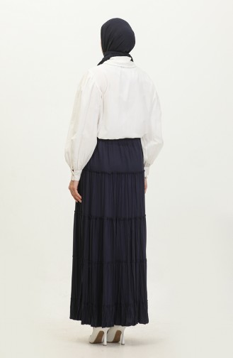 Plus Size Layered Long Viscose Skirt 3223-05 Navy Blue 3223-05